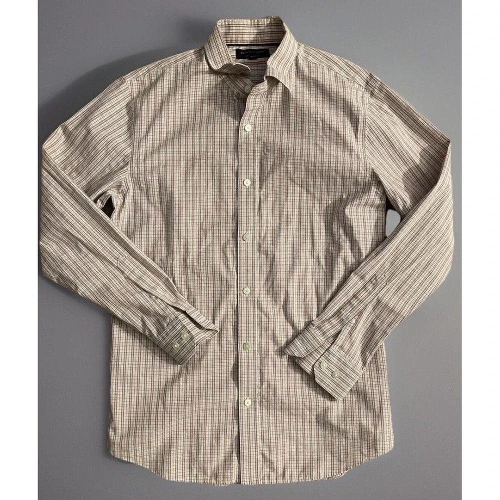 Banana Republic Long Sleeve Button Up Shirt Orange Blue Plaid Slim Medium JBHS